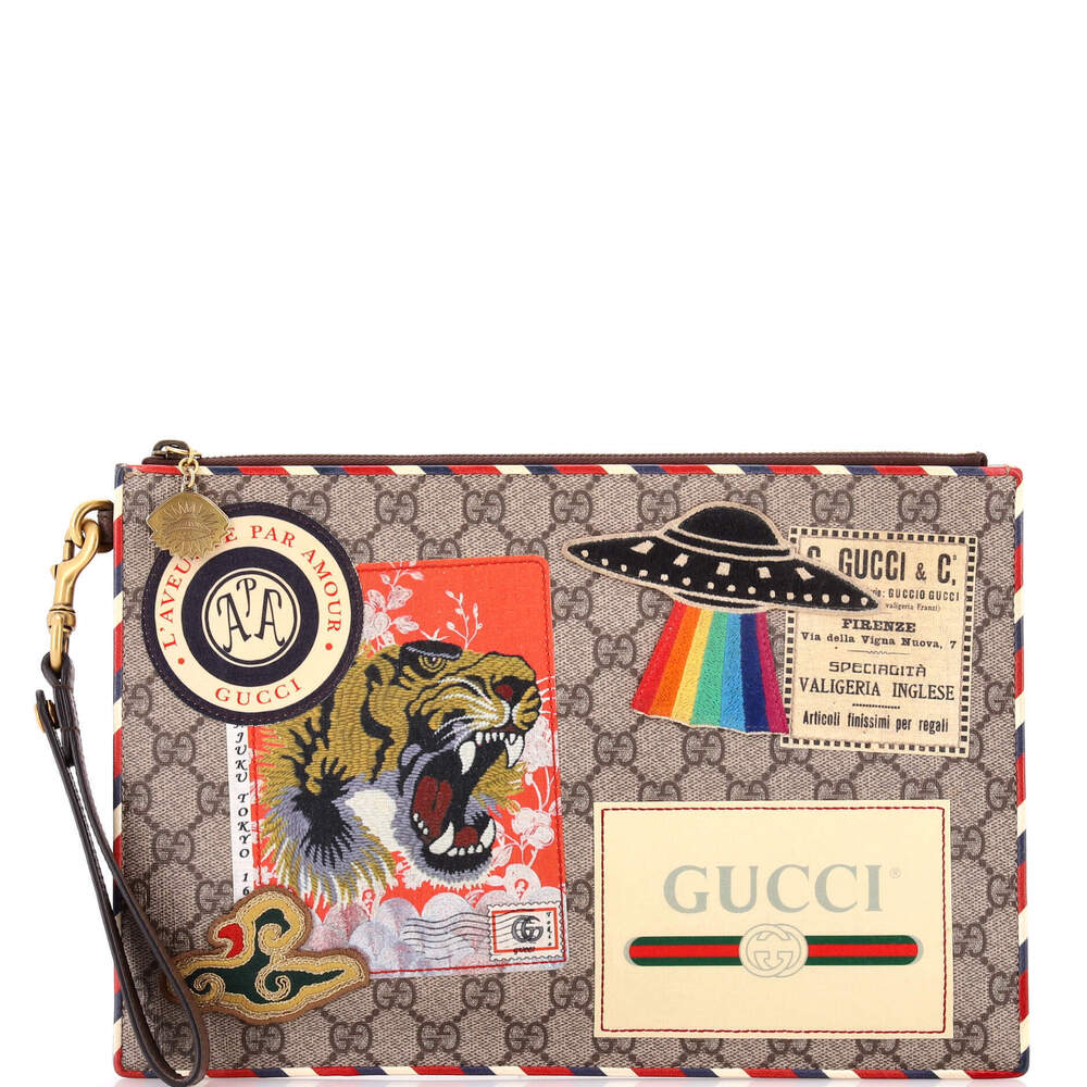 Gucci Courrier Pouch GG Coated Canvas with Applique